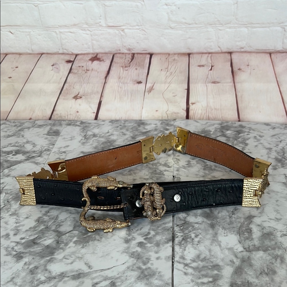 EL GENERAL aligator motif gold black men’s leather belt size 34